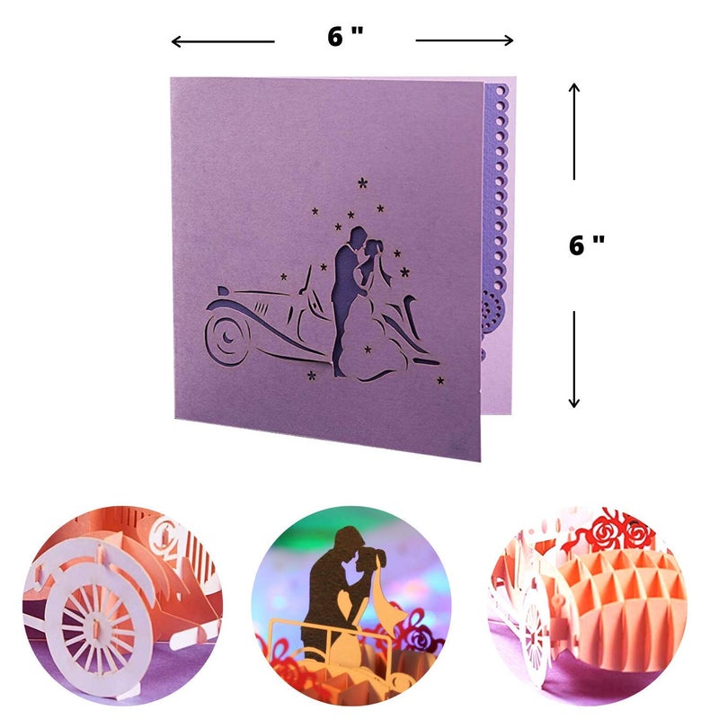 CUTE POPUP Wedding Car Pop Up Card, 3D Bride and Groom Driving Away, Handmade Anniversary Wedding Greeting Card for Couple Husband Wife, 6x8 inch, Premium Italy Paper - Image 3